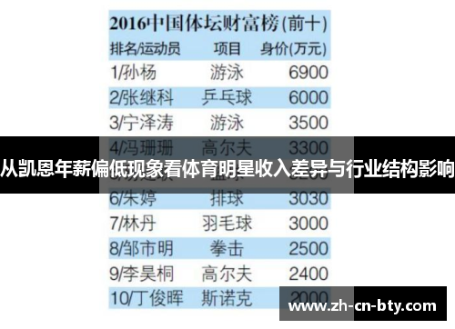 从凯恩年薪偏低现象看体育明星收入差异与行业结构影响