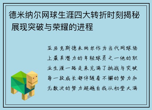 德米纳尔网球生涯四大转折时刻揭秘 展现突破与荣耀的进程